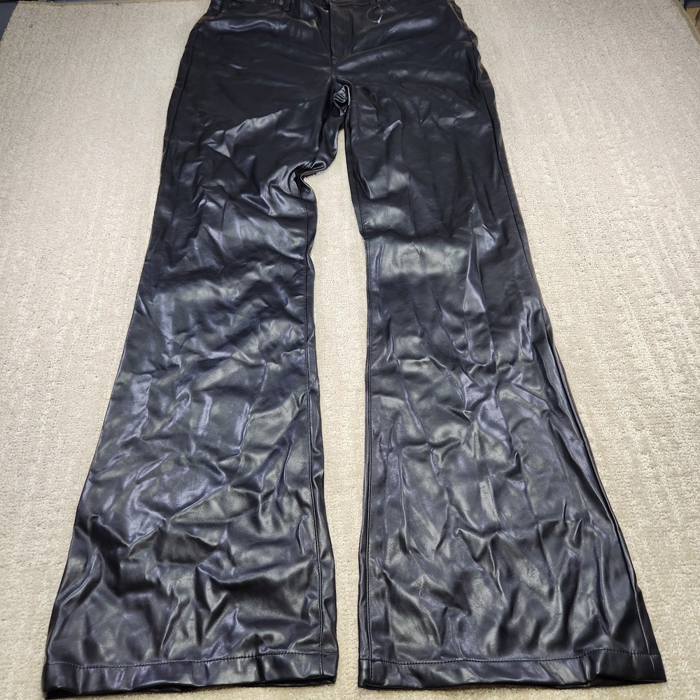 Gap Vegan Leather 70s Flare Pants Women 33 16T Hi Waist Biker Y2K Grunge Cowgirl